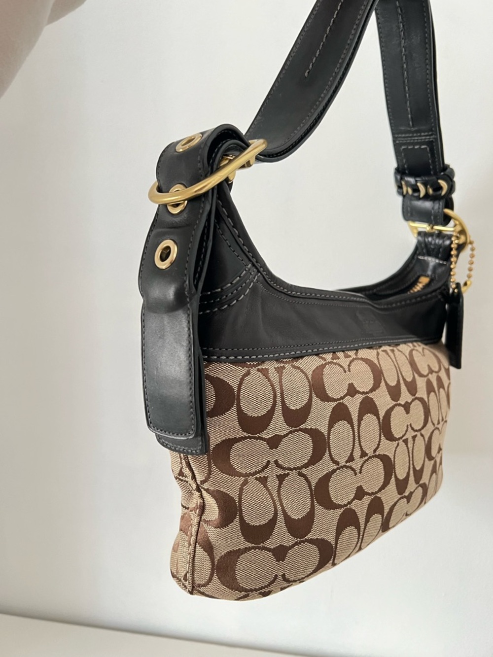 Coach Signature Canvas and Leather Shoulder Bag in Brown and Black - Picture 5 of 12
